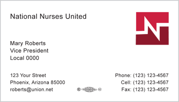 National Nurse United business card template 1