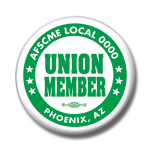 Union member button purple gold